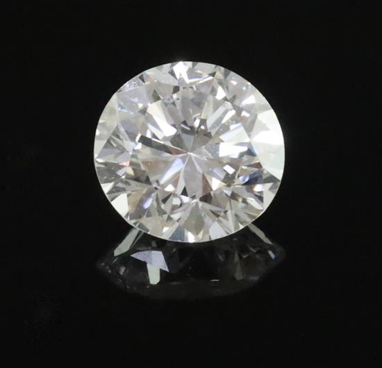 An unmounted round brilliant cut diamond, weighing approximately 0.92cts.